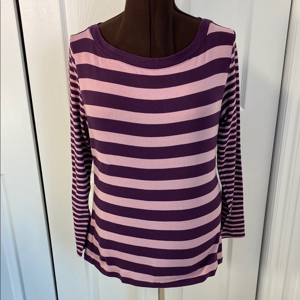 2 for $25 - Kate Hill 100% Cotton Tee, Long Sleeve, Purple & Pink Stripes. XL